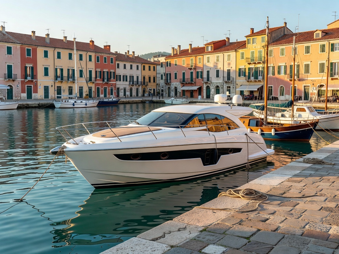 Feedhouse Matrix 32 Daycruiser docked at European city marina